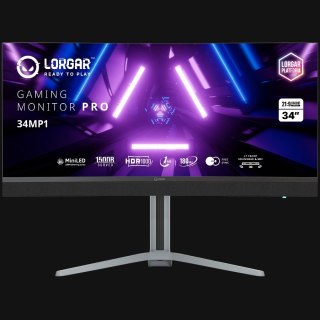 LORGAR Monitor Gamingowy UWQHD Mini LED 34″ Zakrzywiony, Czarno Szary