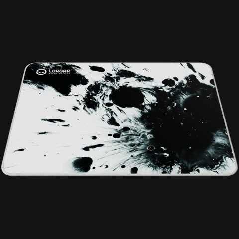 Full print white and black design, Bottom is black rubber with embossed LORGAR logo, with double side edge stitching