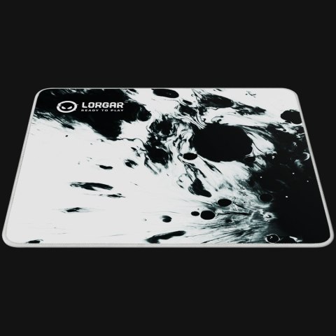 Full print white and black design, bottom is black rubber with embossed LORGAR logo with double side edge stitching