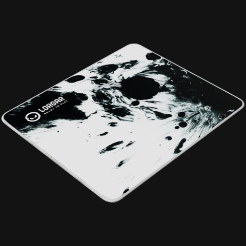 Full print white and black design, bottom is black rubber with embossed LORGAR logo with double side edge stitching