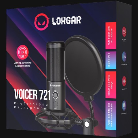 LORGAR Mikrofon Gamingowy Voicer 721, USB, Czarny