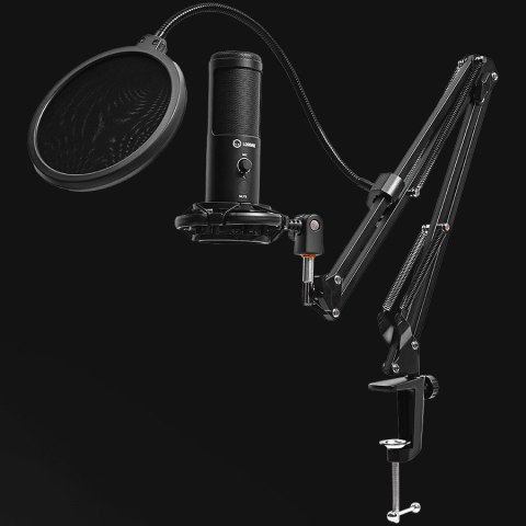 LORGAR Voicer 931, Gaming Microphone, Black, USB condenser microphone with boom arm stand, pop filter, tripod stand. including 1