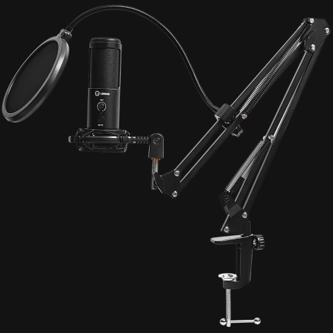 LORGAR Voicer 931, Gaming Microphone, Black, USB condenser microphone with boom arm stand, pop filter, tripod stand. including 1