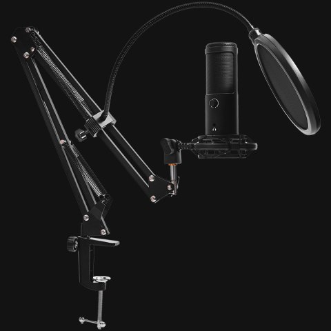 LORGAR Voicer 931, Gaming Microphone, Black, USB condenser microphone with boom arm stand, pop filter, tripod stand. including 1