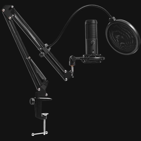 LORGAR Voicer 931, Gaming Microphone, Black, USB condenser microphone with boom arm stand, pop filter, tripod stand. including 1