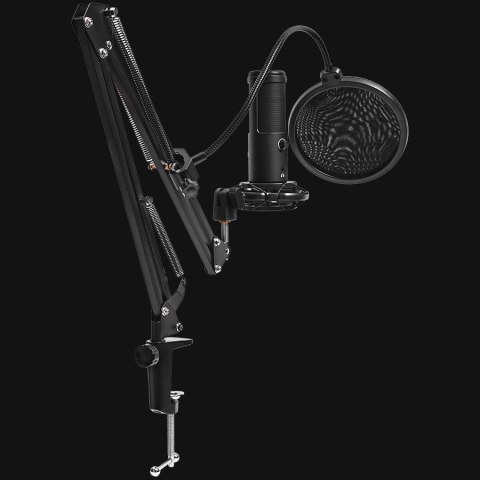 LORGAR Voicer 931, Gaming Microphone, Black, USB condenser microphone with boom arm stand, pop filter, tripod stand. including 1