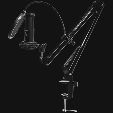 LORGAR Voicer 931, Gaming Microphone, Black, USB condenser microphone with boom arm stand, pop filter, tripod stand. including 1