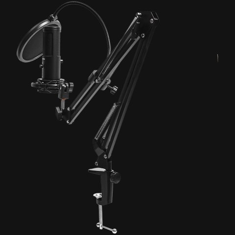 LORGAR Voicer 931, Gaming Microphone, Black, USB condenser microphone with boom arm stand, pop filter, tripod stand. including 1