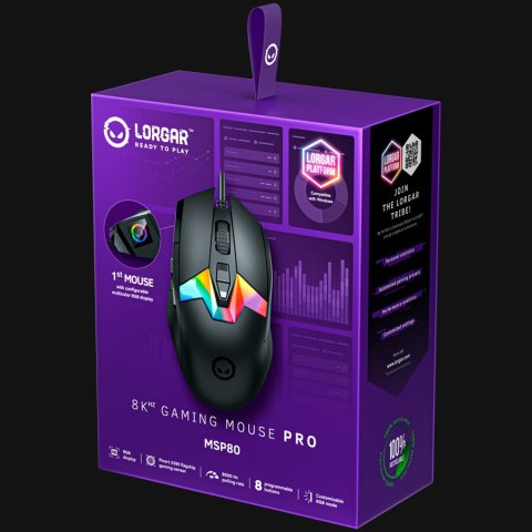 LORGAR Mysz Gamingowa Pro MSP80, 8000 Hz, Czarna