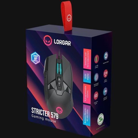LORGAR Mysz Gamingowa Stricter 579, USB, LED, RGB, Czarna